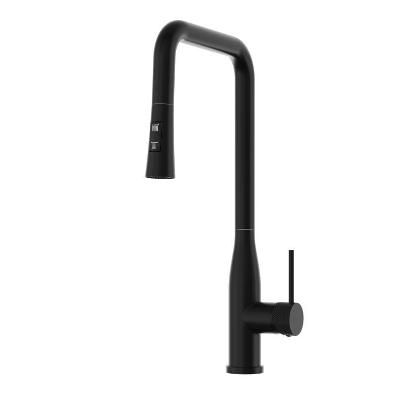 Bateria kuchenna czarna Granitan vector z wyciągana wylewka Kran stojący 2 funkcje 1 szt.