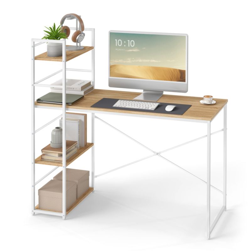 Biurko Komputerowe Songmics 120cm z regałem dąb sonoma nogi białe 1 szt.