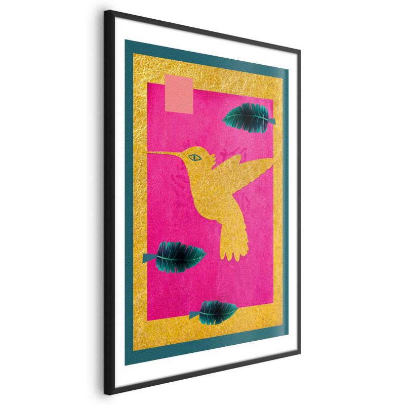 Plakat Artgeist złotą koliber 60x90 cm z ramą czarną z marginesem 1 szt