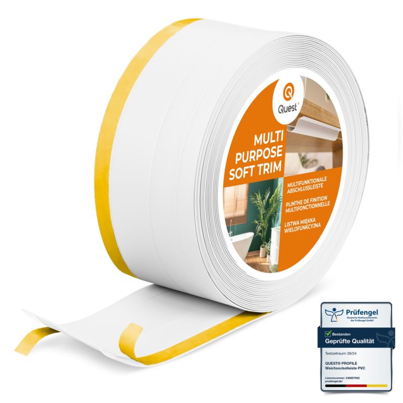 Listwa wykończeniowa W2 z PCV 4w1 120mm, QUEST samoprzylepna, maskująca elastyczna listwa podłogowa, ścienna, biały, 20m