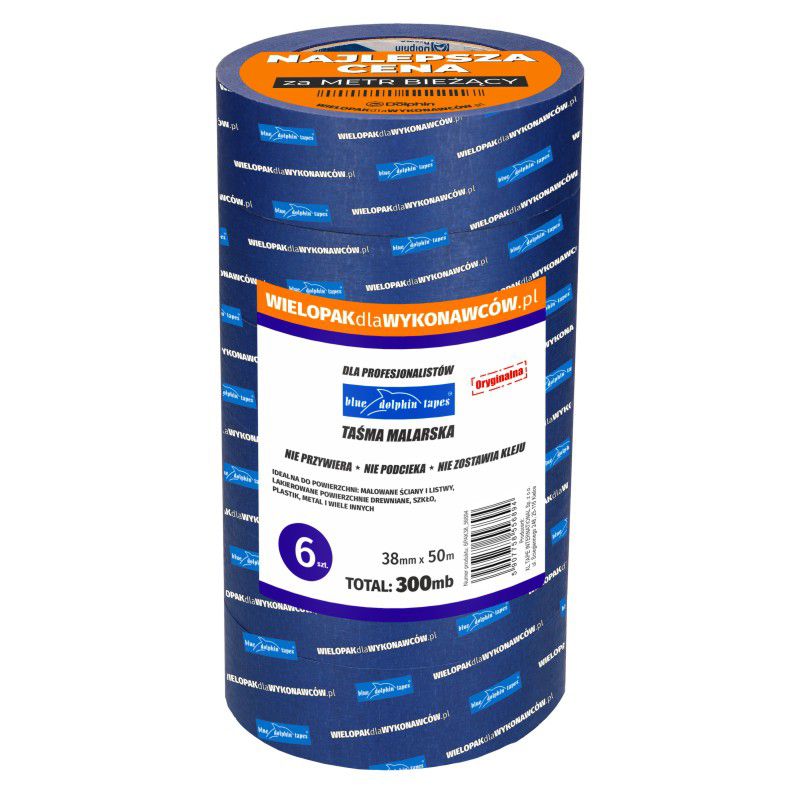 Wielopak taśm malarskich dla Wykonawców, Blue Dolphin, 6 x 38mm x 50m