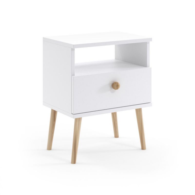 Szafka nocna z szufladą Bettso Ikon na wysokich nogach ze stylowym uchwytem biały 1szt.