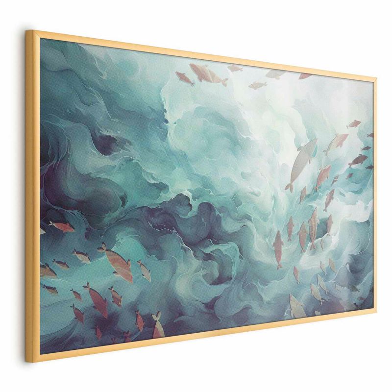 Plakat Artgeist Ryby w oceanie 90x60 cm z ramą złotą 1 szt