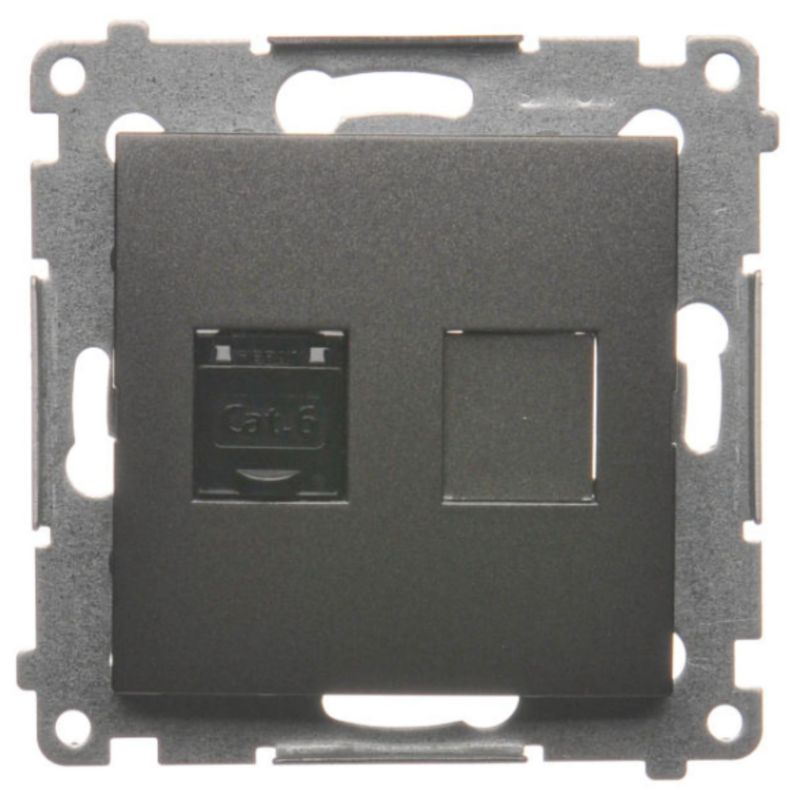 Gniazdo Komputerowe Pojedyncze 1X Simon 54 RJ45 Kat.6 Antracyt z Przesłoną 1 szt.