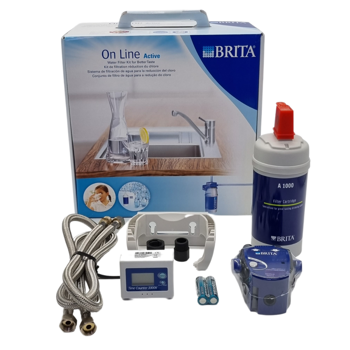 BRITA A1c zestaw startowy bez kranu. Filtr A1000, głowica, węże, licznik. Zestaw filtracyjny bez kranu BRITA On Line Active.