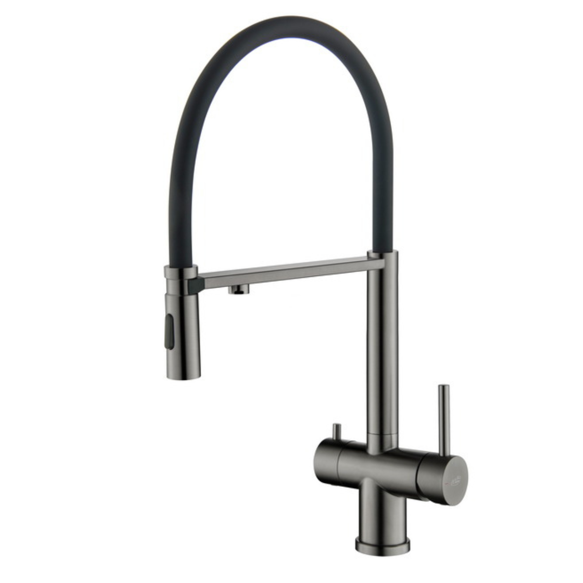 Kran dwuobwodowy Tusar kolor grafit. Bateria trójdrożna z wyciąganym kranem.