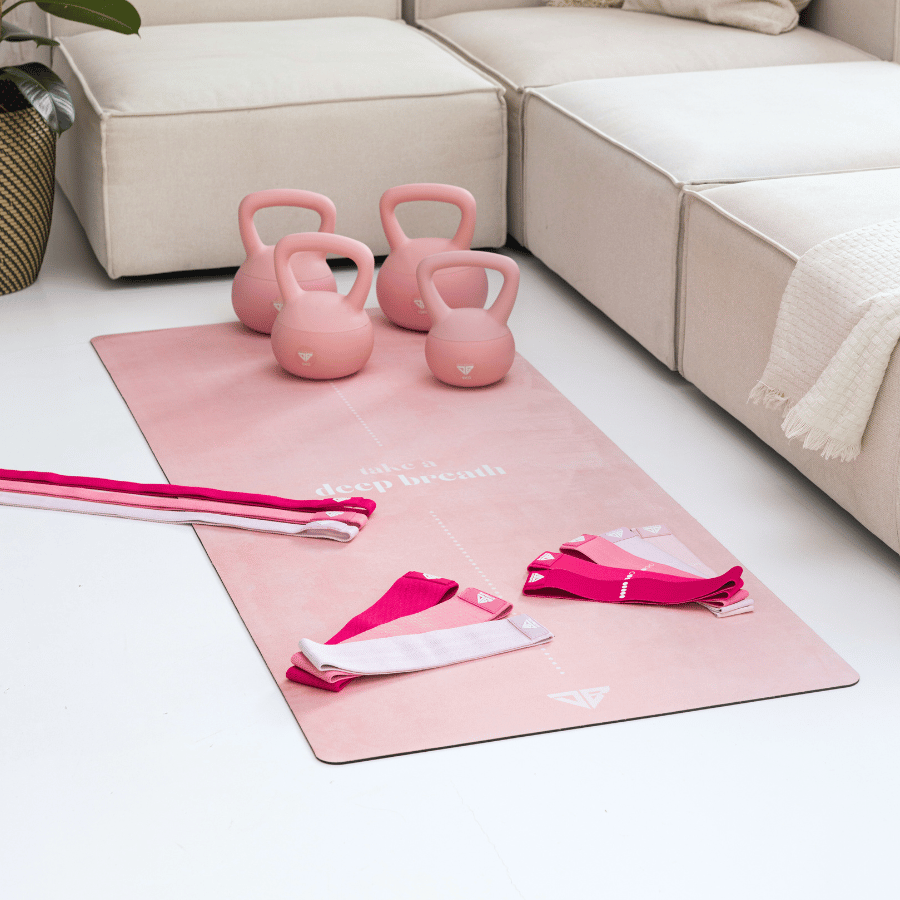 Zestaw Pink - Kettlebells, Gumy do ćwiczeń, Mata - Deep Breath
