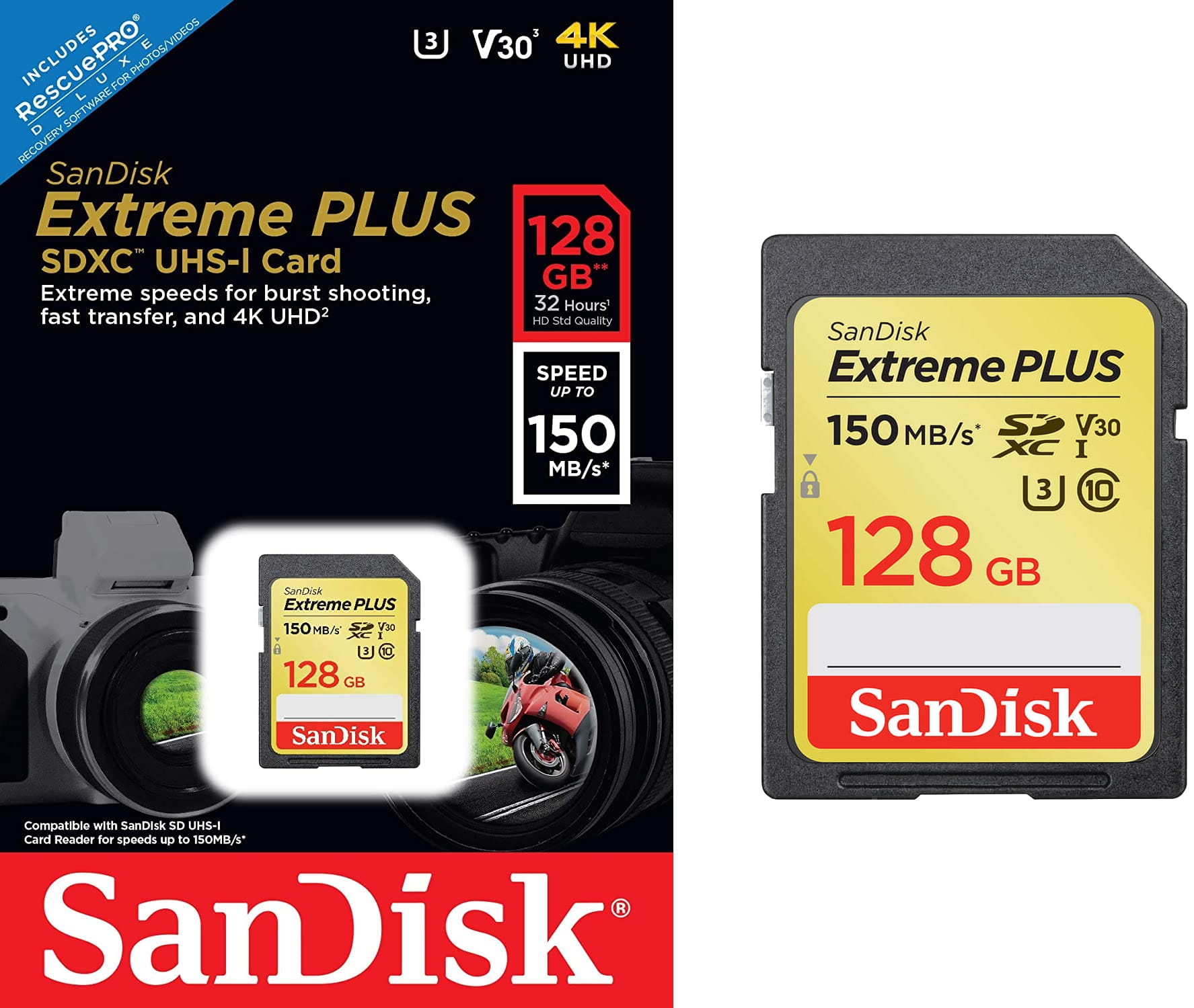 SanDisk SDXC 128GB Extreme 150/70MB/s U3 SDSDXW5-128G-GNCIN class 10 U3 V30 EXTREME PLUS - Henryx24