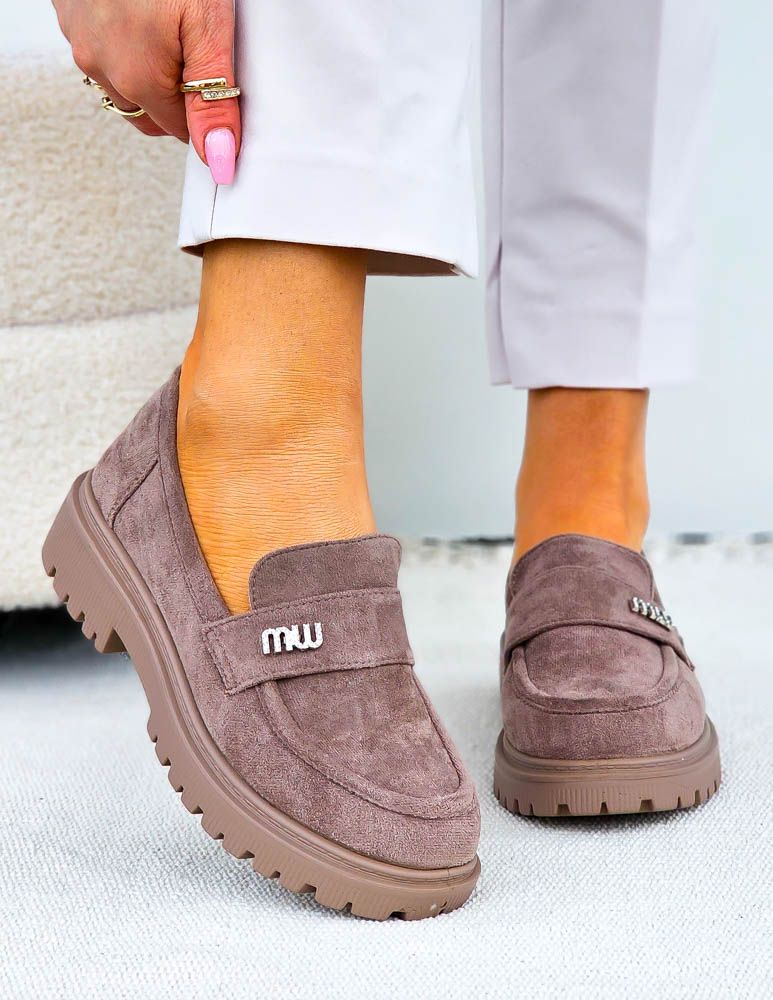 Beżowe Zamszowe Mokasyny Na Platformie Niuniu