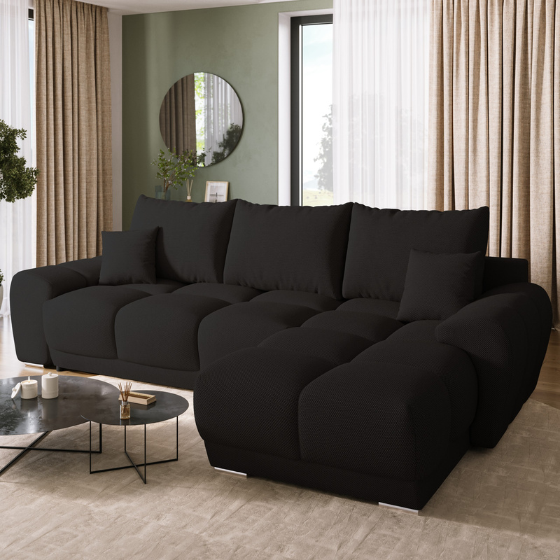 Czarny narożnik do salonu rozkładany z funkcją spania NUBES