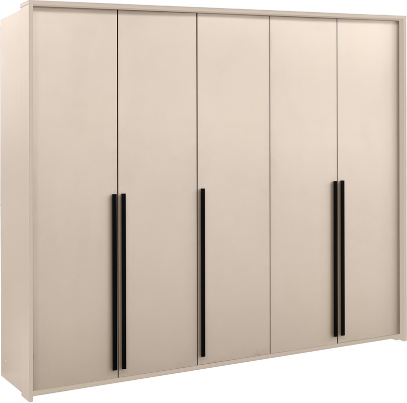 Pojemna pięciodrzwiowa szafa uchylna 255 cm beż piaskowy GENEWA