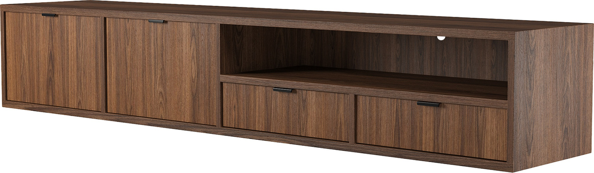 Duża wisząca szafka RTV 200 cm z szufladami ELVIO orzech warmia