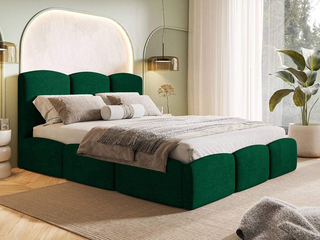 Zielone dwuosobowe łóżko tapicerowane 140x200 cm SEPERO
