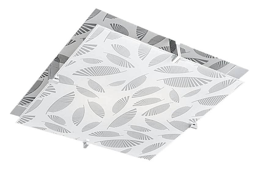 Biało-srebrny plafon sufitowy kwadratowy 2xE27 do salonu FIKUS chromowy