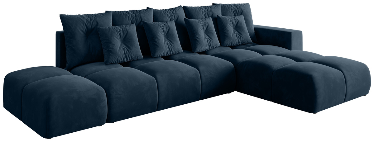 Granatowy narożnik z funkcją spania do salonu RAMIRO welurowy