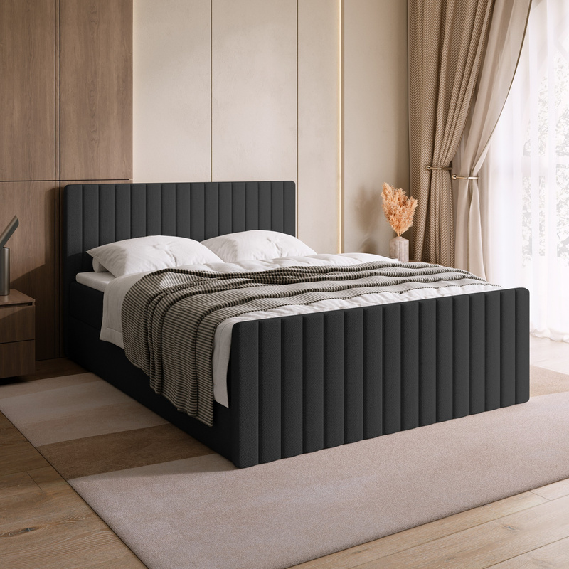 Łóżko kontynentalne 180x200 cm z pojemnikiem na pościel DREAM szare