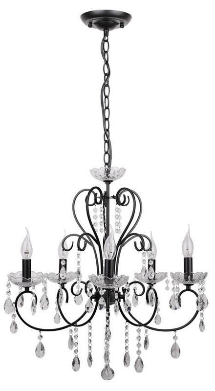 Czarna lampa wisząca z kryształkami do salonu AURORA 5xE14