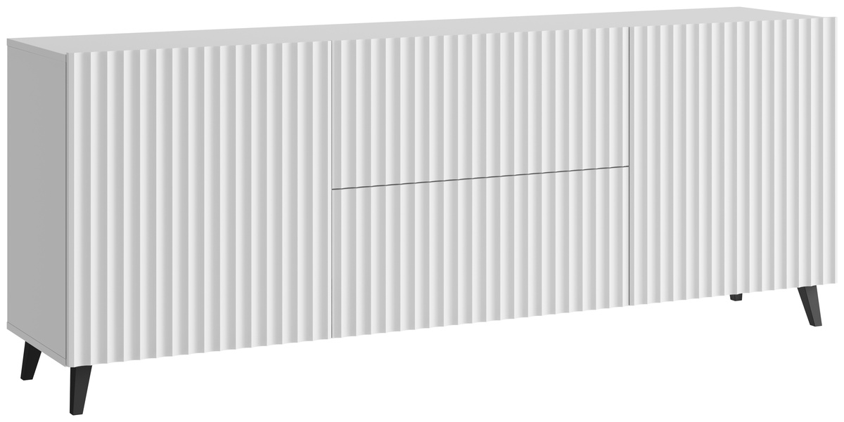 Biała szafka RTV 180 cm do salonu z szufladami TRESO ryflowana cichy domyk