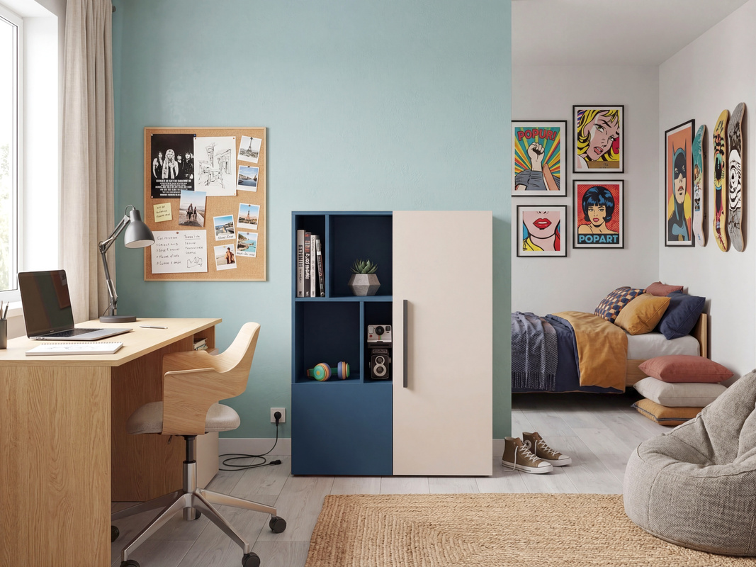 Regał na książki 90 cm do pokoju dwudrzwiowy LUMI kaszmir