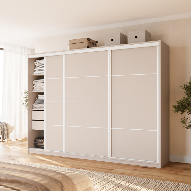 Duża szafa przesuwna 280 cm do sypialni VITA beż