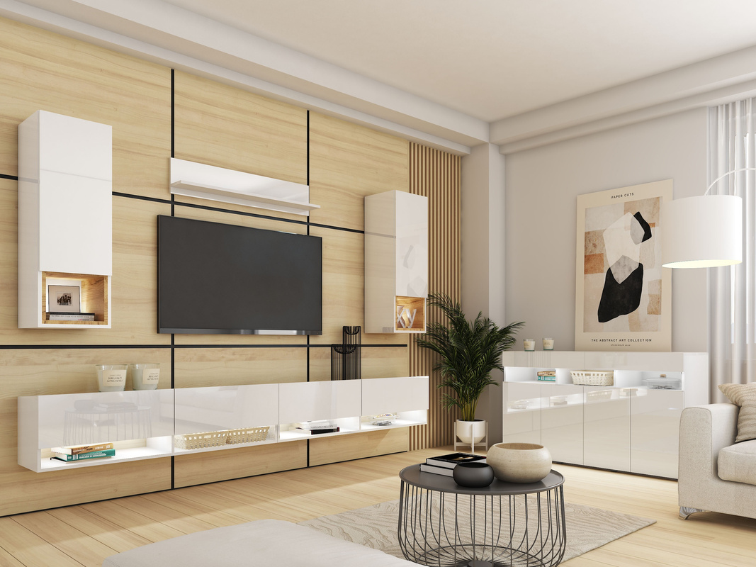 Meblościanka z komodą biały połysk PREMIUM