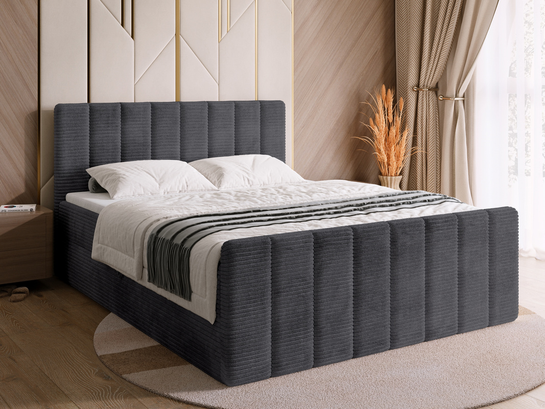 Sztruksowe łóżko kontynentalne 180 x 200 cm do sypialni z pojemnikiem DENVER DUO szare