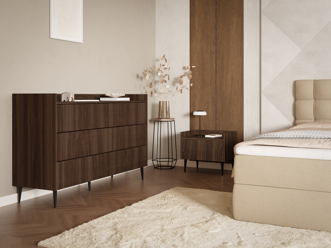Zestaw mebli do sypialni z komodą i szafką nocną ASPERO orzech
