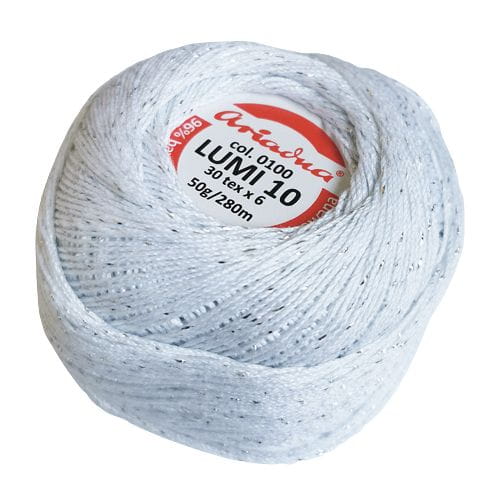 kordonek Ariadna Lumi 10 kol.0100 / biały -srebrna nitka