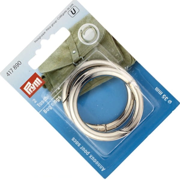 Pierścienie do torebek 35mm srebrne 2szt PRYM 417890 .