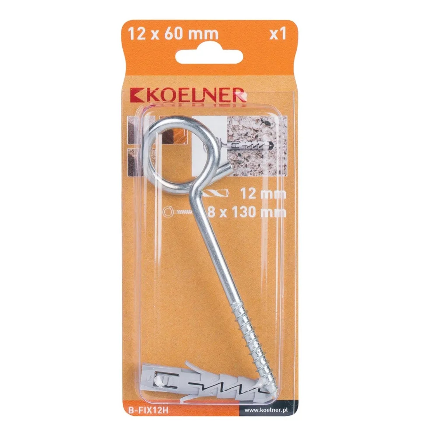 Koelner Kołek FIX rozporowy 12mm z hakiem ślimakowym 1szt