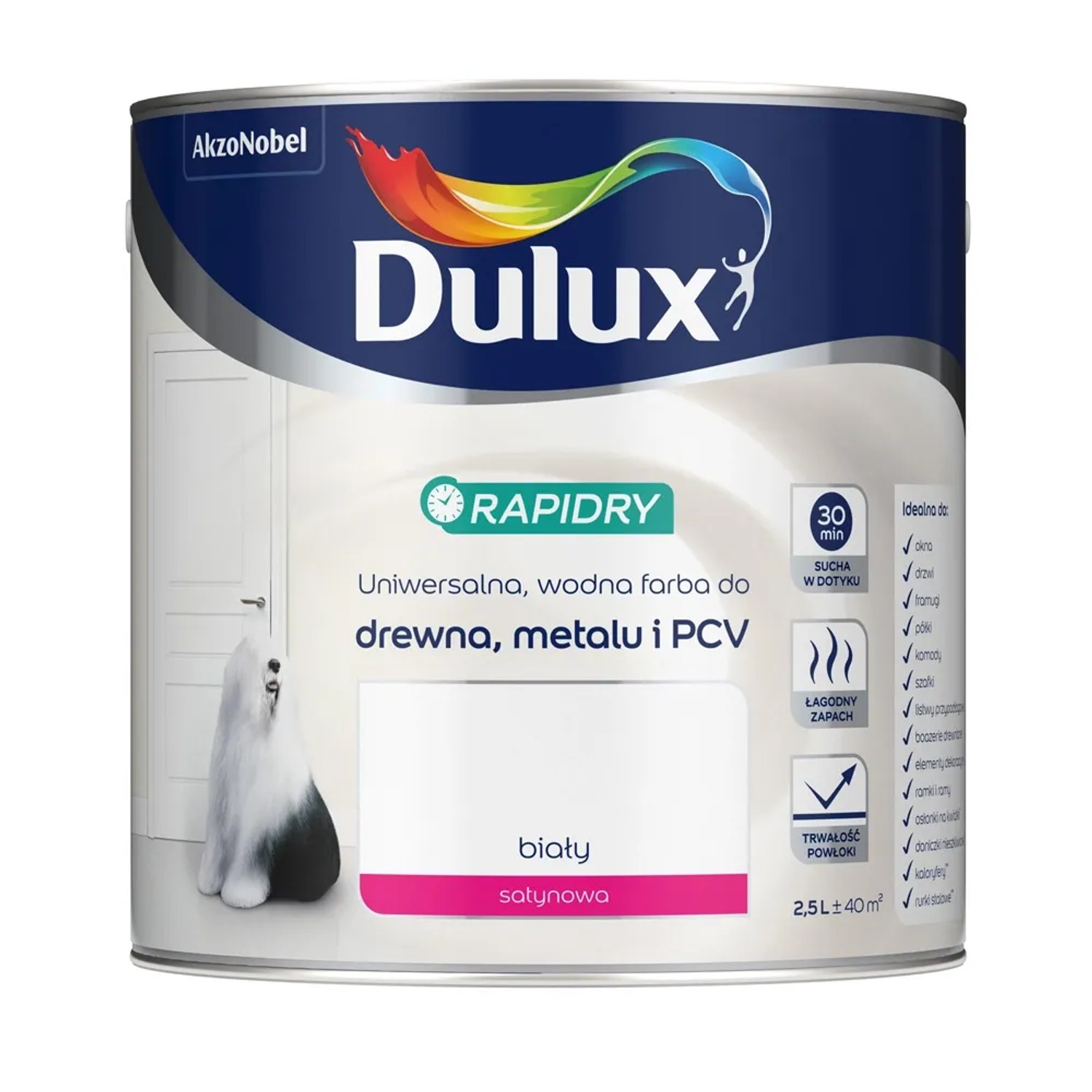 Dulux Farba akrylowa Rapidry biała satyna 2,5l