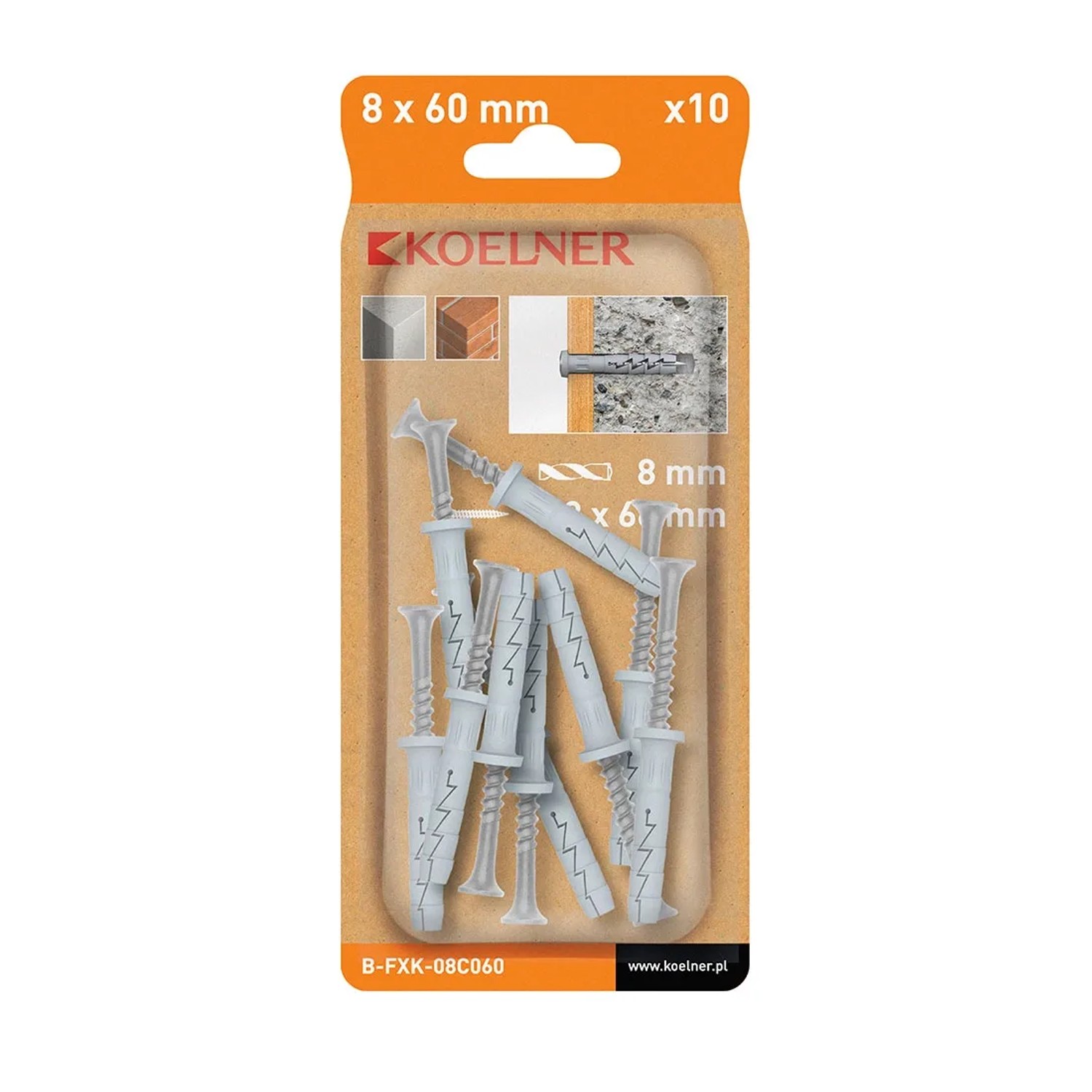 Koelner Kołek FX wbijany 8x60 mm cylinder 10 szt.