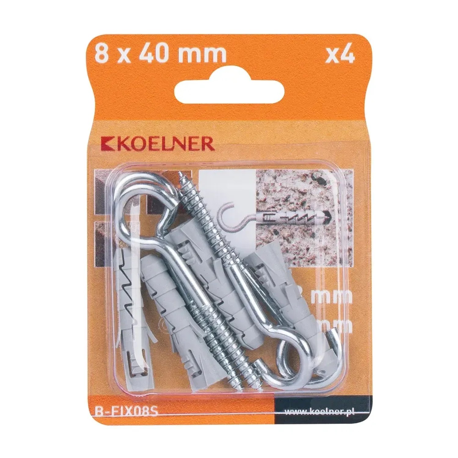 Koelner Kołek FIX rozporowy 8mm z hakiem sufitowym 4szt
