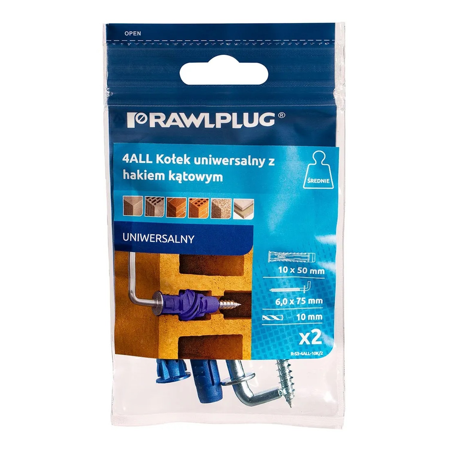 Rawlplug Kołek uniwersalny 4All 10x50 mm hak kątowy 2 szt.