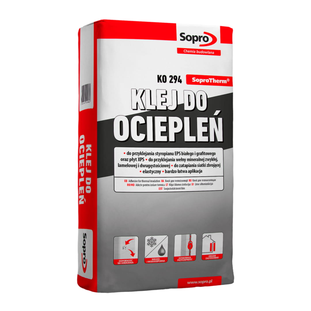 SOPRO KO294 KLEJ CEMENTOWY UNIWERSALNY DO STYROPIANU WEŁNY I TERMOIZOLACJI