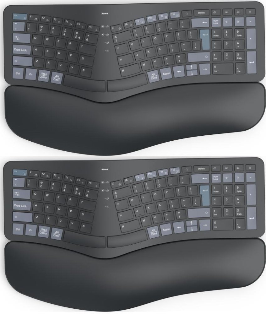 2x Klawiatura bezprzewodowa Hama WK-900 Ergo, podświetlenie, czarny