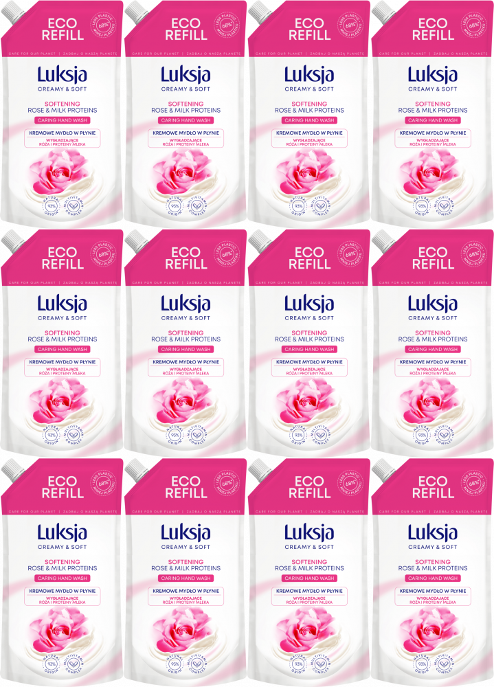 12x Mydło w płynie Luksja Creamy & Soft Rose & Milk Proteins, zapas, różany, 900ml