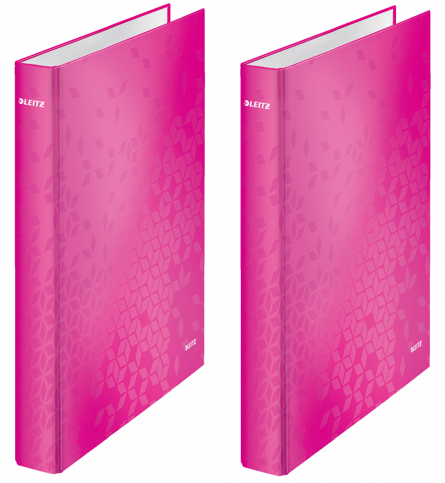 2x Segregator Leitz Wow, A4, szerokość grzbietu 40mm, do 250 kartek, 2 ringi, różowy
