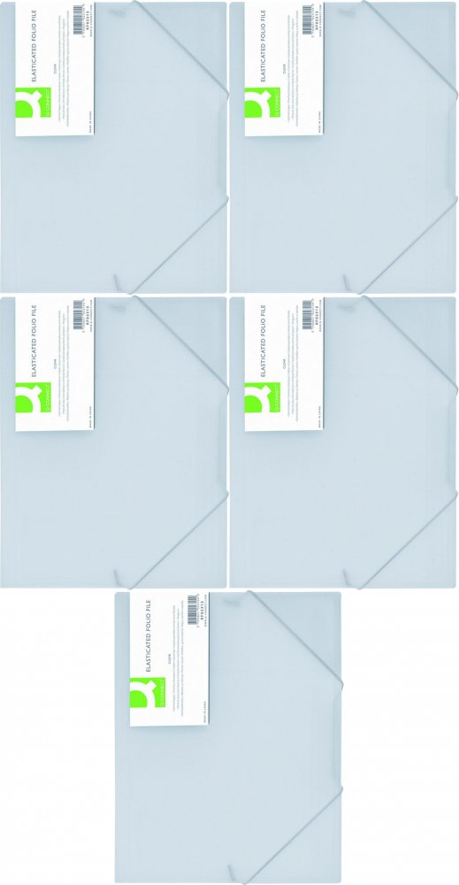 5x Teczka z gumką Q-connect, A4, plastikowa, 3-skrzydłowa, transparentny biały