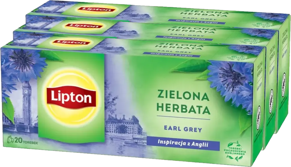 3x Herbata zielona w torebkach Lipton Earl Grey, 20 sztuk x 1.6g