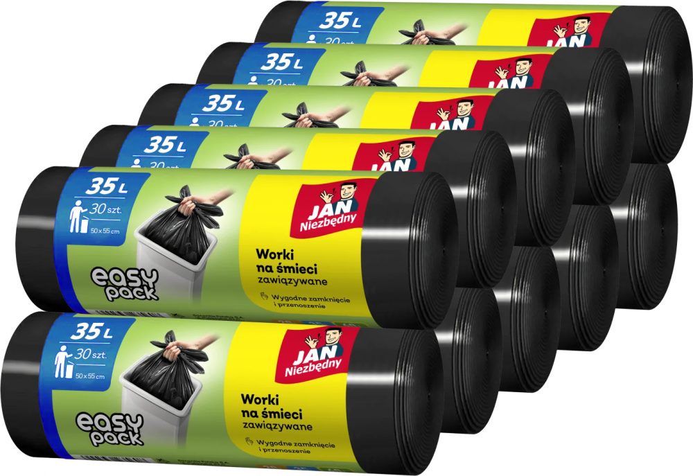 10x Worki na śmieci Jan Niezbędny Easy Pack, na odpady zmieszane, 35l, 30 sztuk, czarny