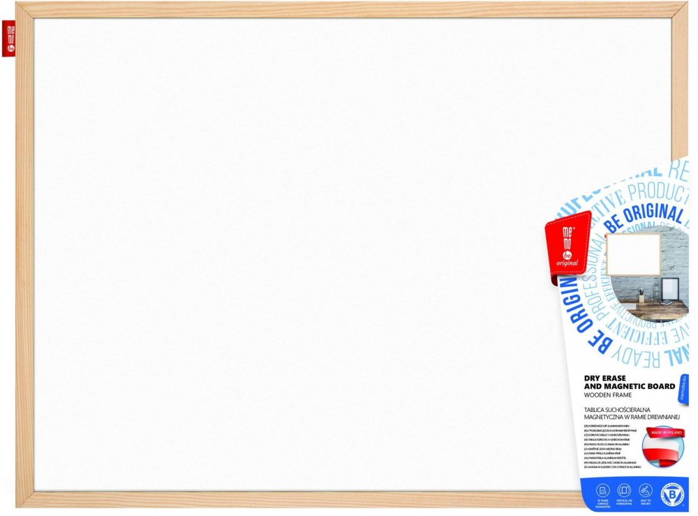 Tablica suchościeralna magnetyczna MemoBe, w ramie drewnianej, 60x50cm