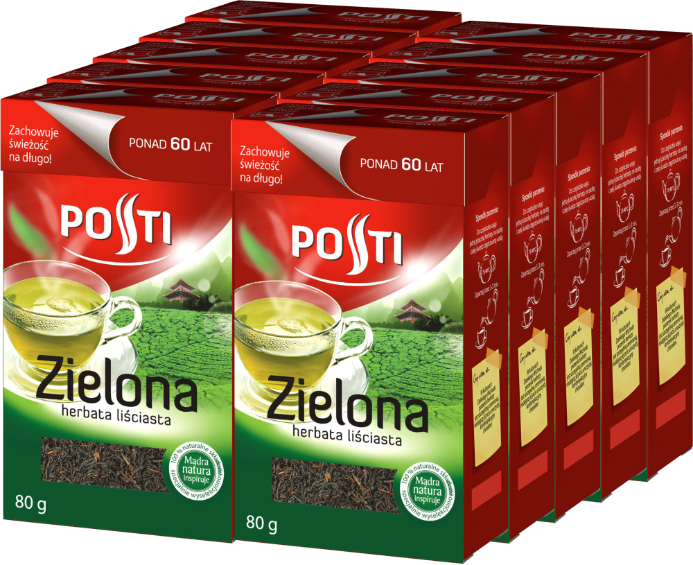 10x Herbata zielona liściasta Posti, 80g