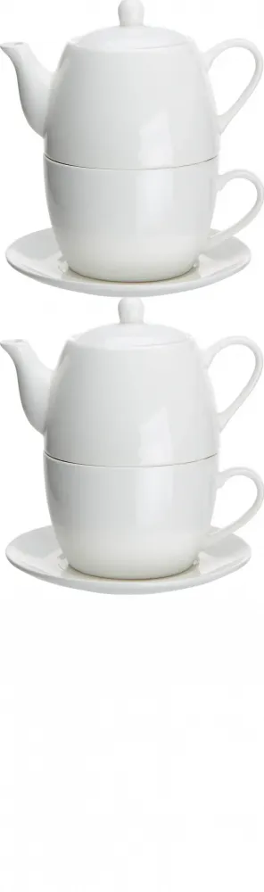 2x Zestaw do parzenia herbaty Altom Design Tea For One Regular, porcelana, kremowy