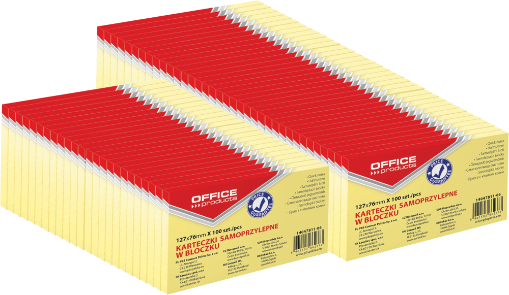60x Karteczki samoprzylepne Office Products, 127x76mm, 100 karteczek, jasnożółty pastelowy