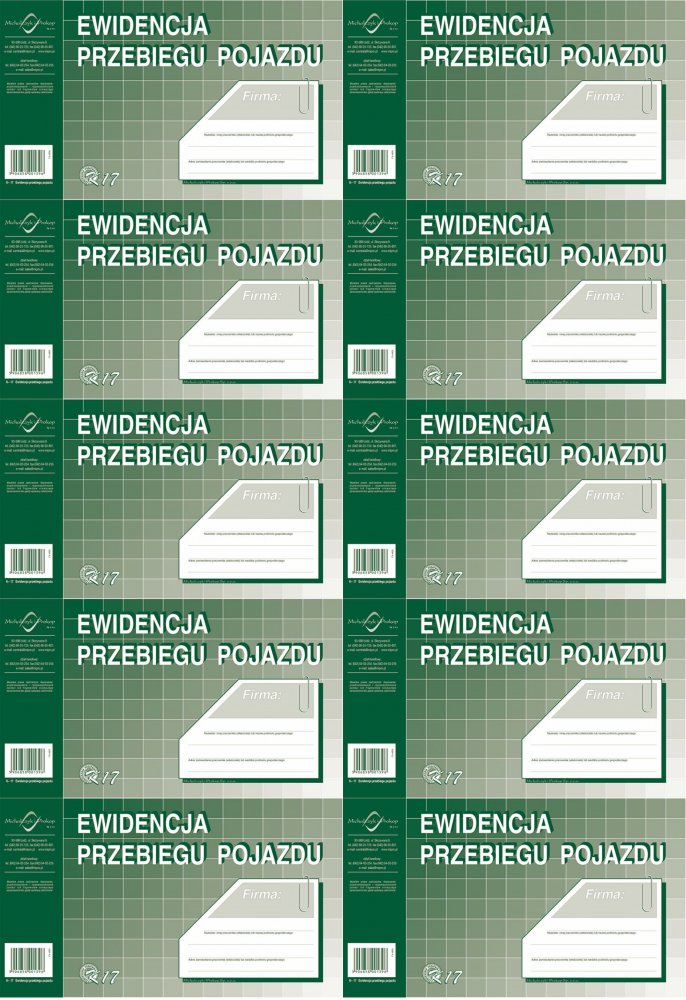 10x Druk akcydensowy Ewidencja przebiegu pojazdu MiP K17, A5, offsetowy, 32k