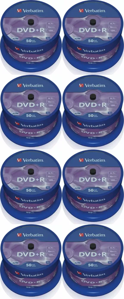 8x Płyta DVD+R Verbatim, jednokrotnego zapisu, 4.7GB, cake box, 50 sztuk