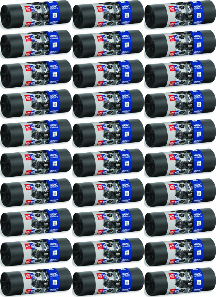 32x Worki na śmieci Anna Zaradna, na odpady zmieszane, ekologiczne, supermocne, 120l, 10 sztuk, czarny