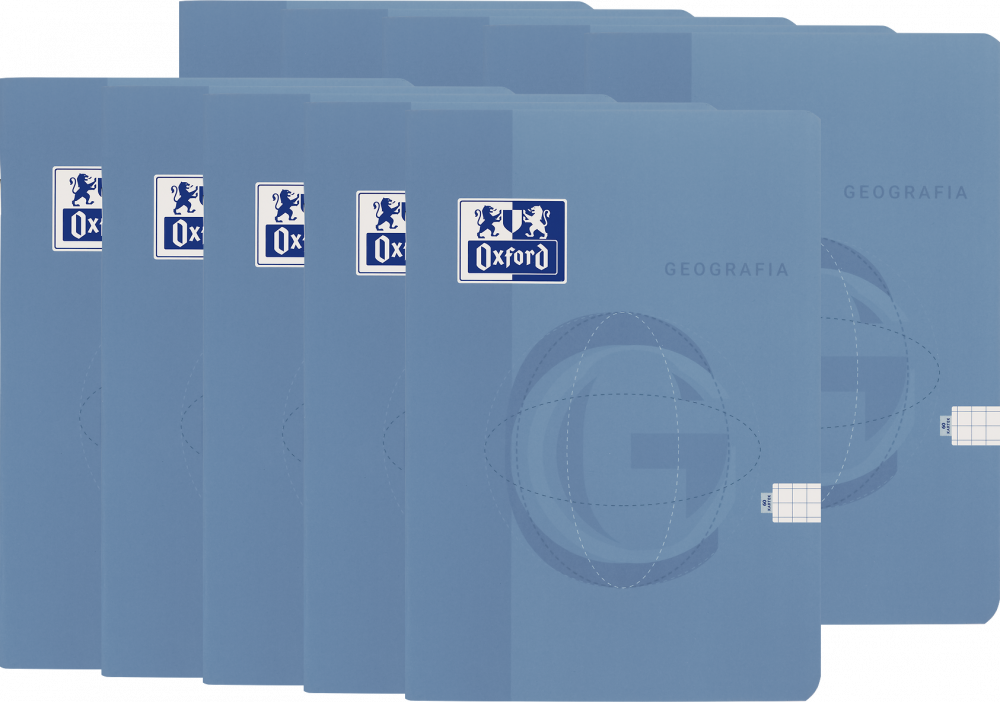 10x Zeszyt przedmiotowy w kratkę Oxford Geografia, A5, miękka oprawa, 60 kartek, jasnoniebieski