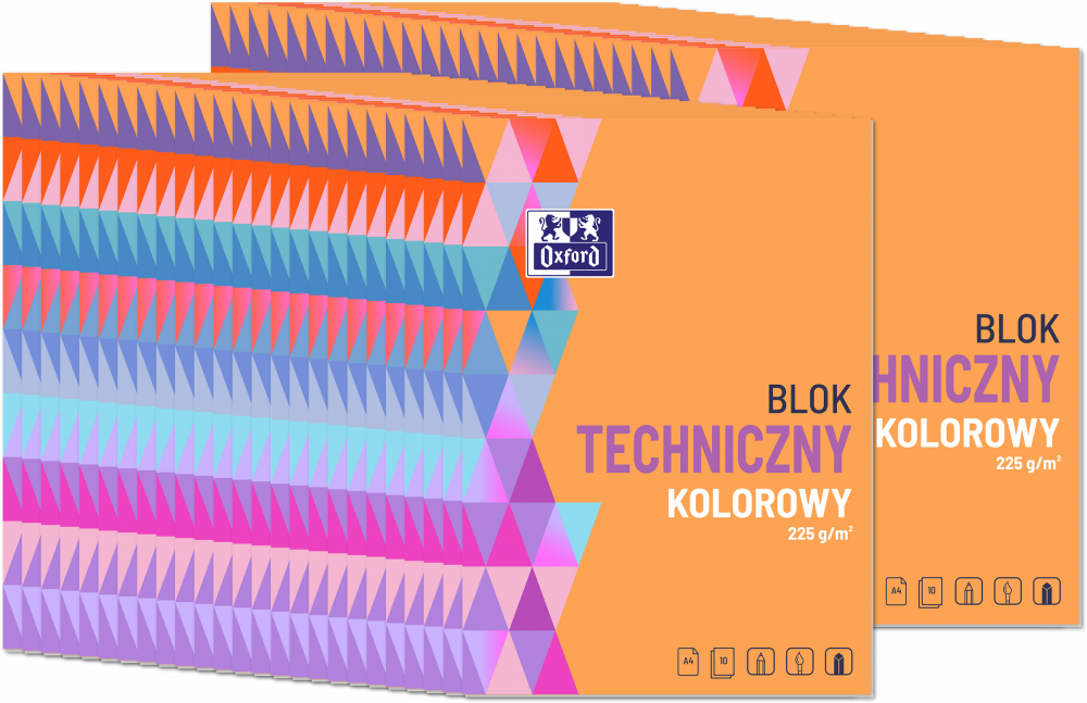 80x Blok techniczny, A4, 10 kartek, kolorowy, barwiony w masie